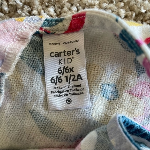 Carter’s Floral Linen Dress Kids Girls 6/6X Sleeveless Sundress Summer Beach - Picture 2 of 11